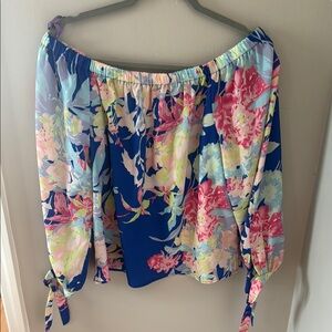 Yumi Kim Floral Off-Shoulder Blouse - Blue/Pink
